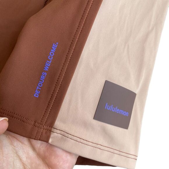 Lululemon Women’s 2 Hike To Swim Biker Shorts Brown Tan Colorblock Athletic New - Picture 7 of 7